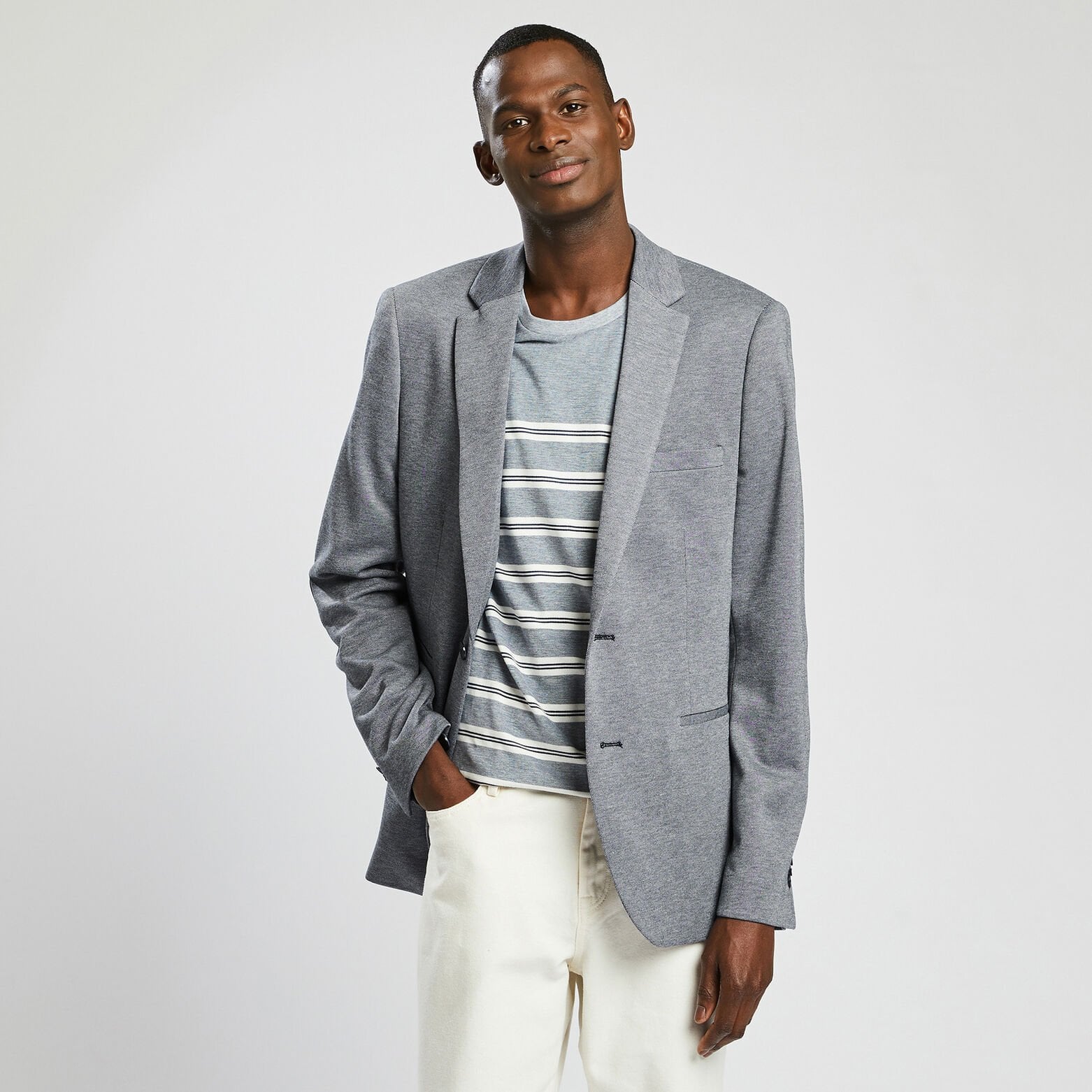 Veste slim maille avec coudières Bleu moyen