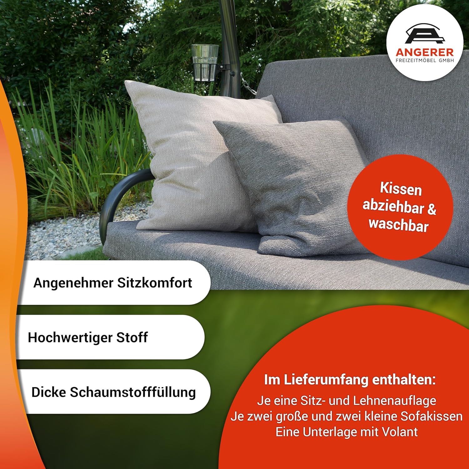 Angerer Freizeitmöbel GmbH Hollywoodschaukel Auflage Drift Smart - passend für viele 3-Sitzer Hollywoodschaukeln - Schaukelauflage Made in Germany (Blau)
