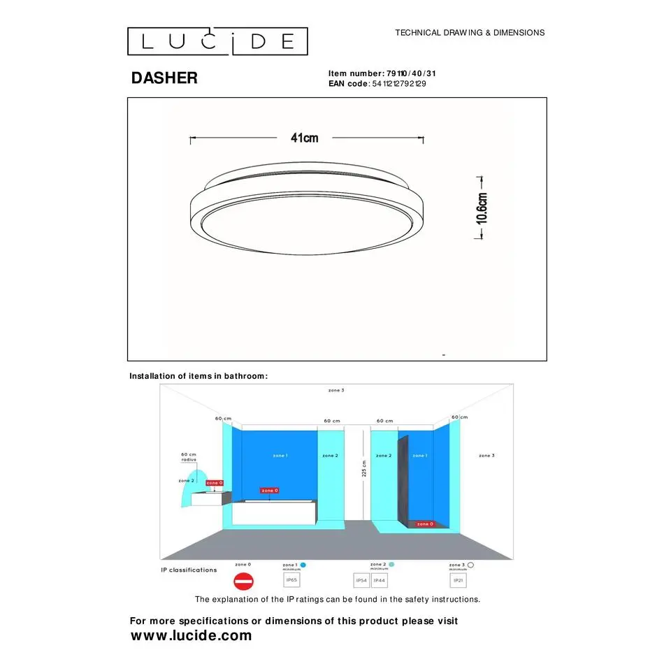 Lucide DASHER Plafonnière - Wit