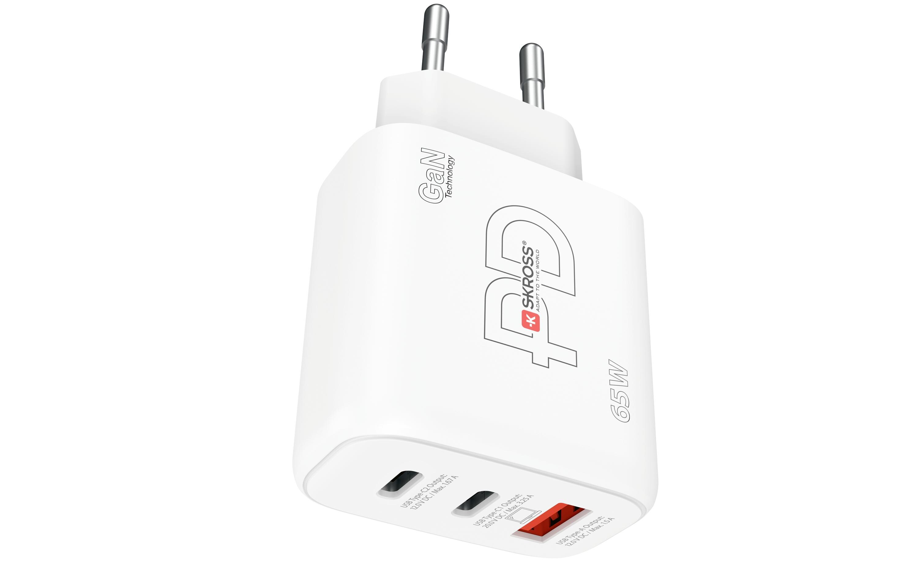 USB-Wandladegerät GaN EU, 2x USB-C, 1x USB-A, 65 W, WeissUltrakleines, leistungsstarkes USB-Ladegerät mit 65 W Leistung