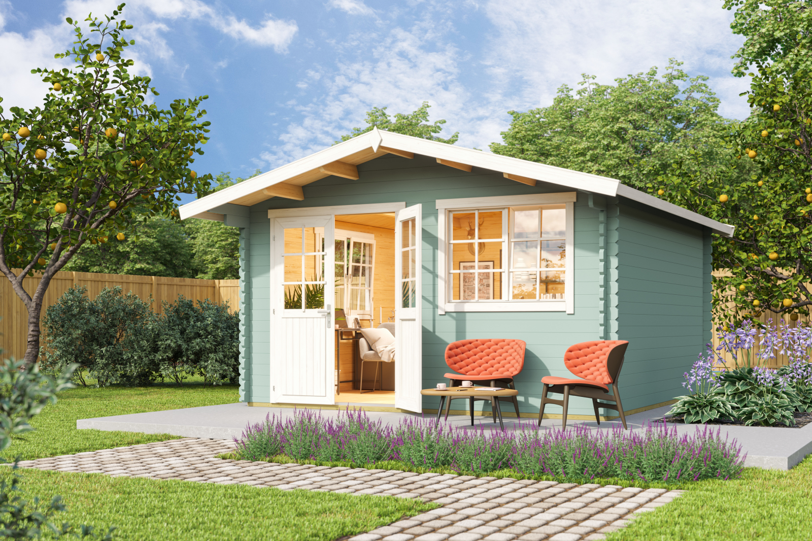 Gartenhaus NORDERNEY 3 - gletschergrün - Fichte massiv - 390x390 cm