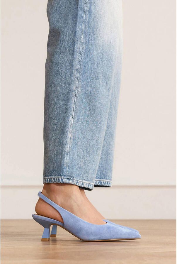 Manfield Dames Blauwe suède slingbacks