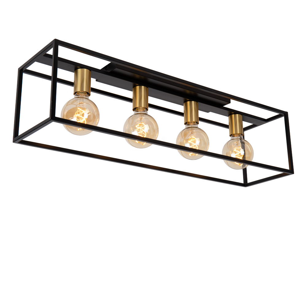 Lucide Ruben plafondlamp 90x20cm E27 zwart mat