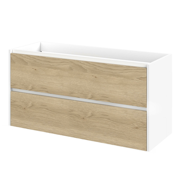 Tiger Reverse Meubelset 120 cm met 2 lades Naturel eik / Mat wit inclusief Oval wastafel dubbel Mat wit