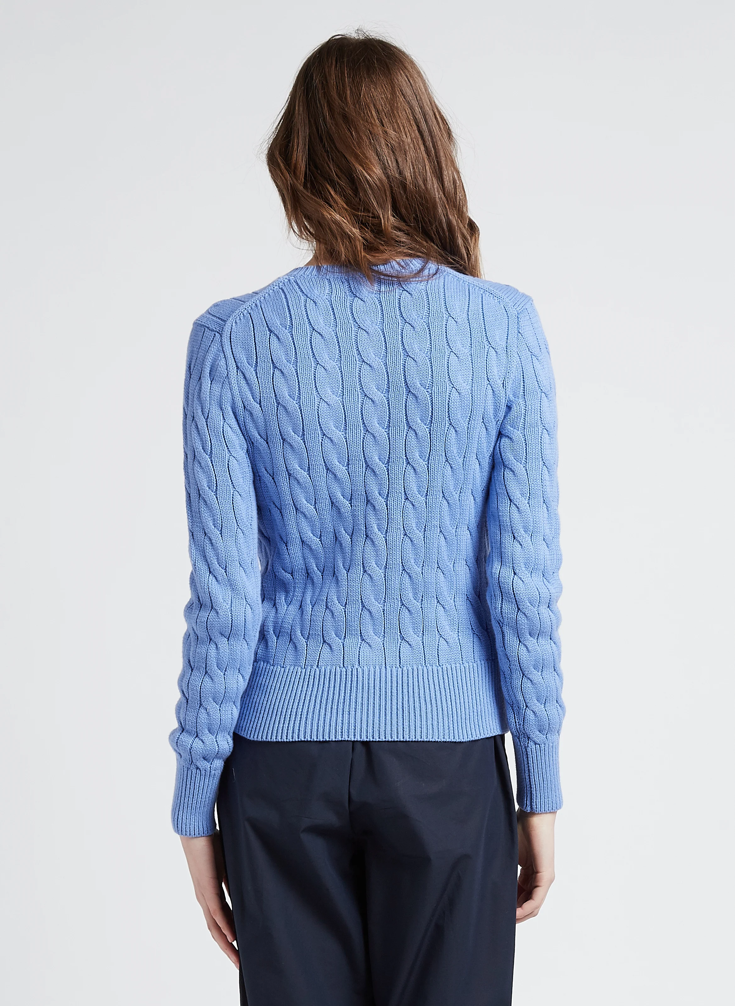 Gilet col rond en maille de coton torsadée | Bleu