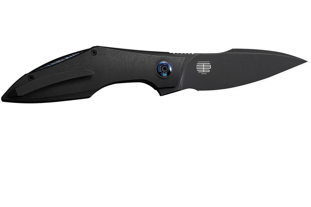WE Knife Krait Snake WE24084-1 Blackwashed Böhler M390, Black Titanium, Flamed Hardware, zakmes, Tashi Bharucha design