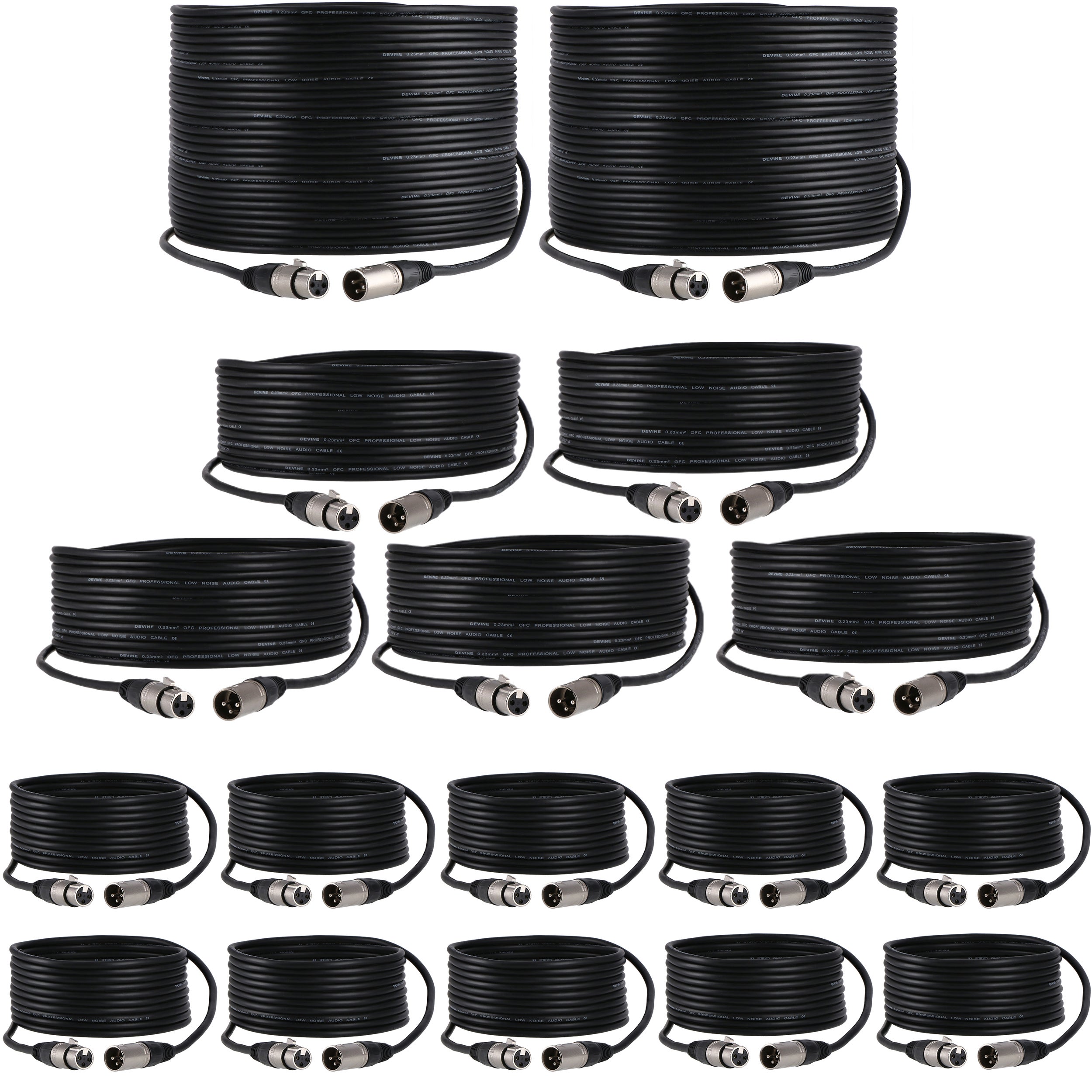 Devine MIC100 microfoonkabel set 2 x 20, 5 x 10 en 10 x 5 meter