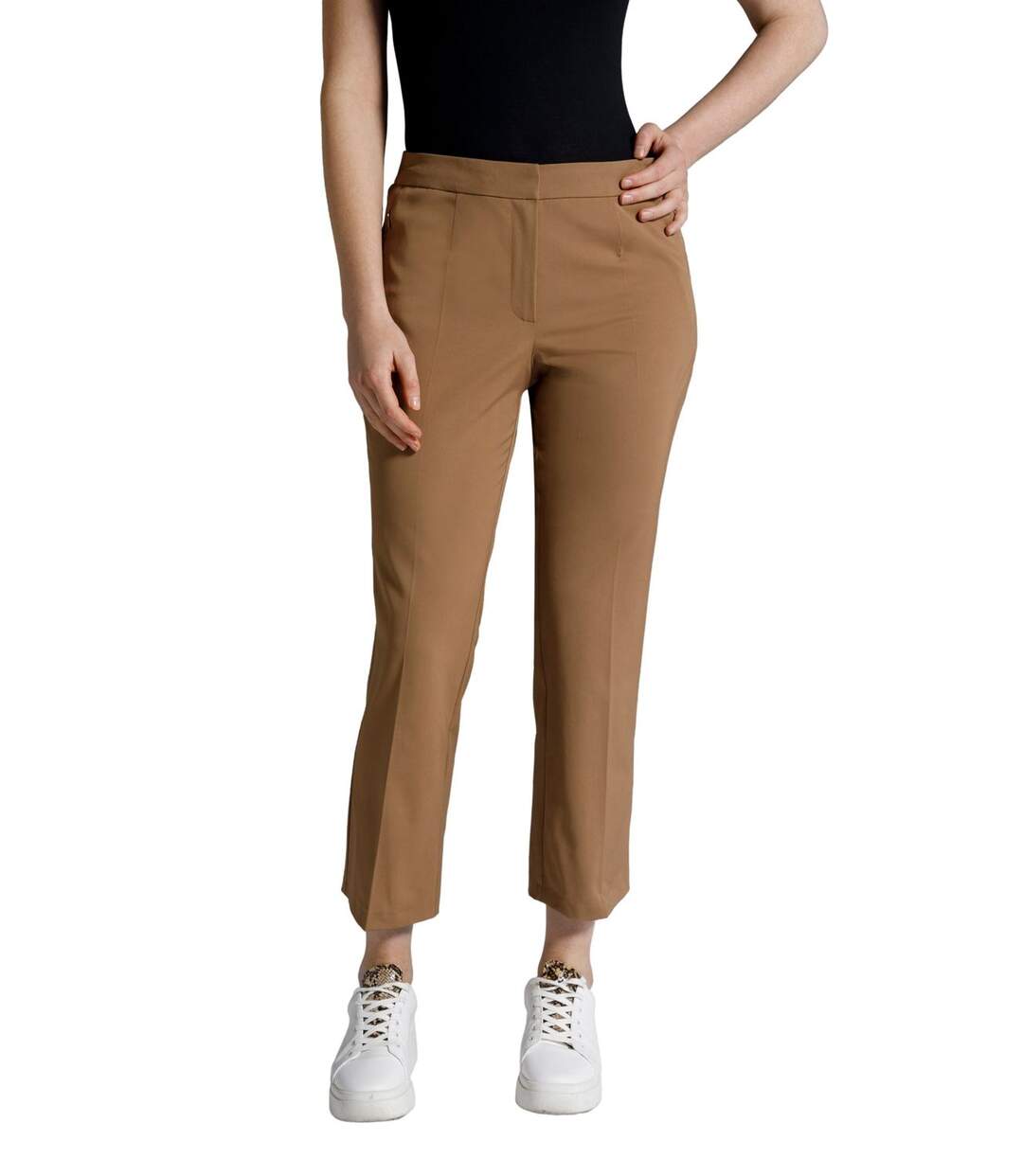 ULLA POPKEN Pantalon bootcut 7/8, jambe étroite, bas de jambes évasé caramel