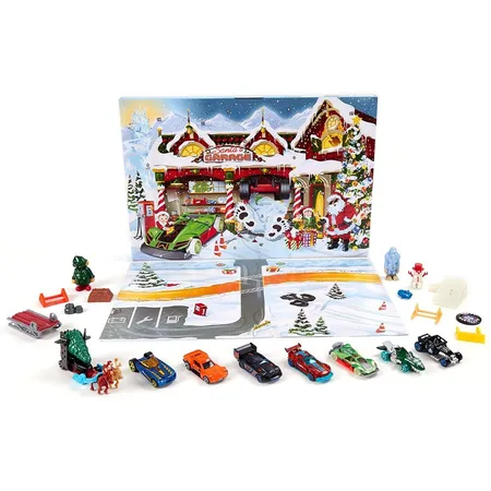 Hot-Wheels-Adventskalender mit Überraschungen für 24 Tage, Fahrzeugen und Zubehör
