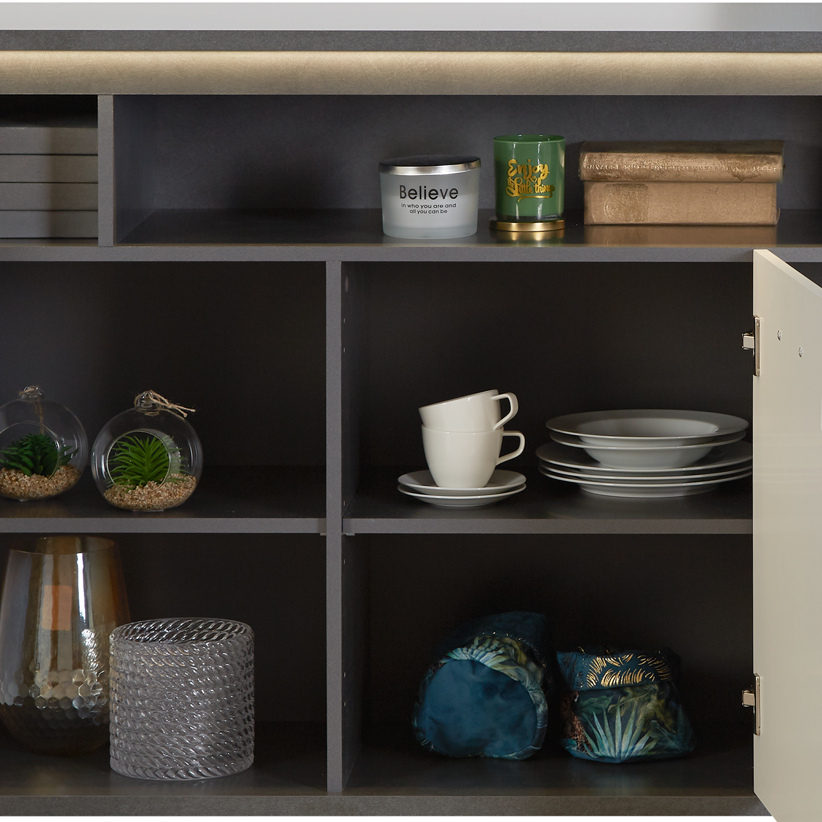 Luca Bessoni Sideboard ALASSIO - weiß-Hochglanz - Matera dunkel - 156 cm