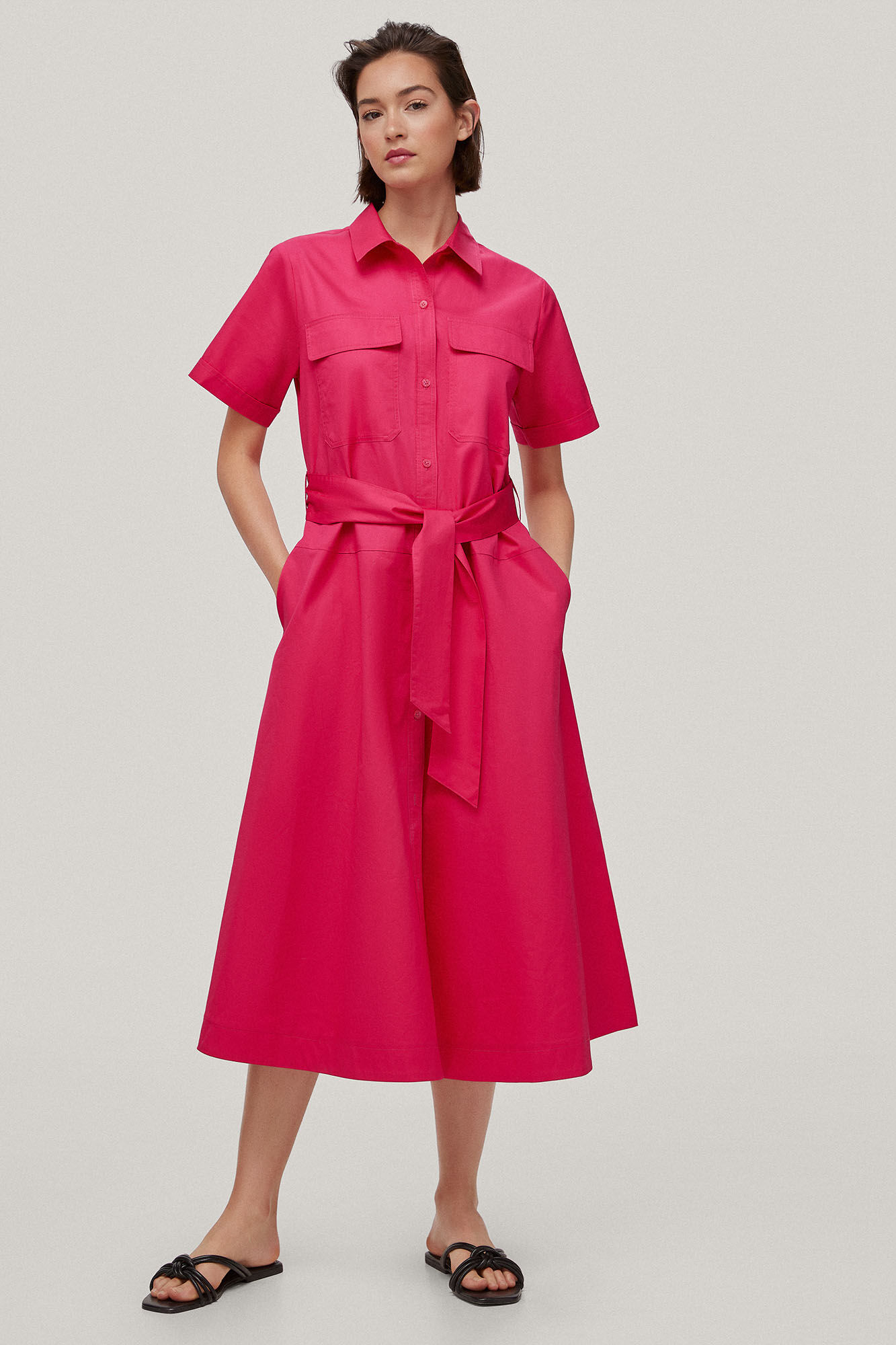 Vestido camisa de popeline - Rosa