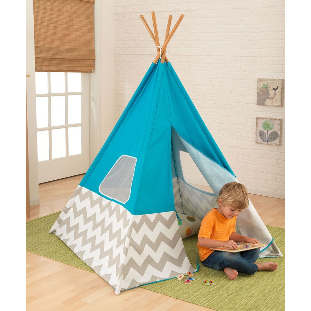 Tipi turquoise à chevron gris et blanc