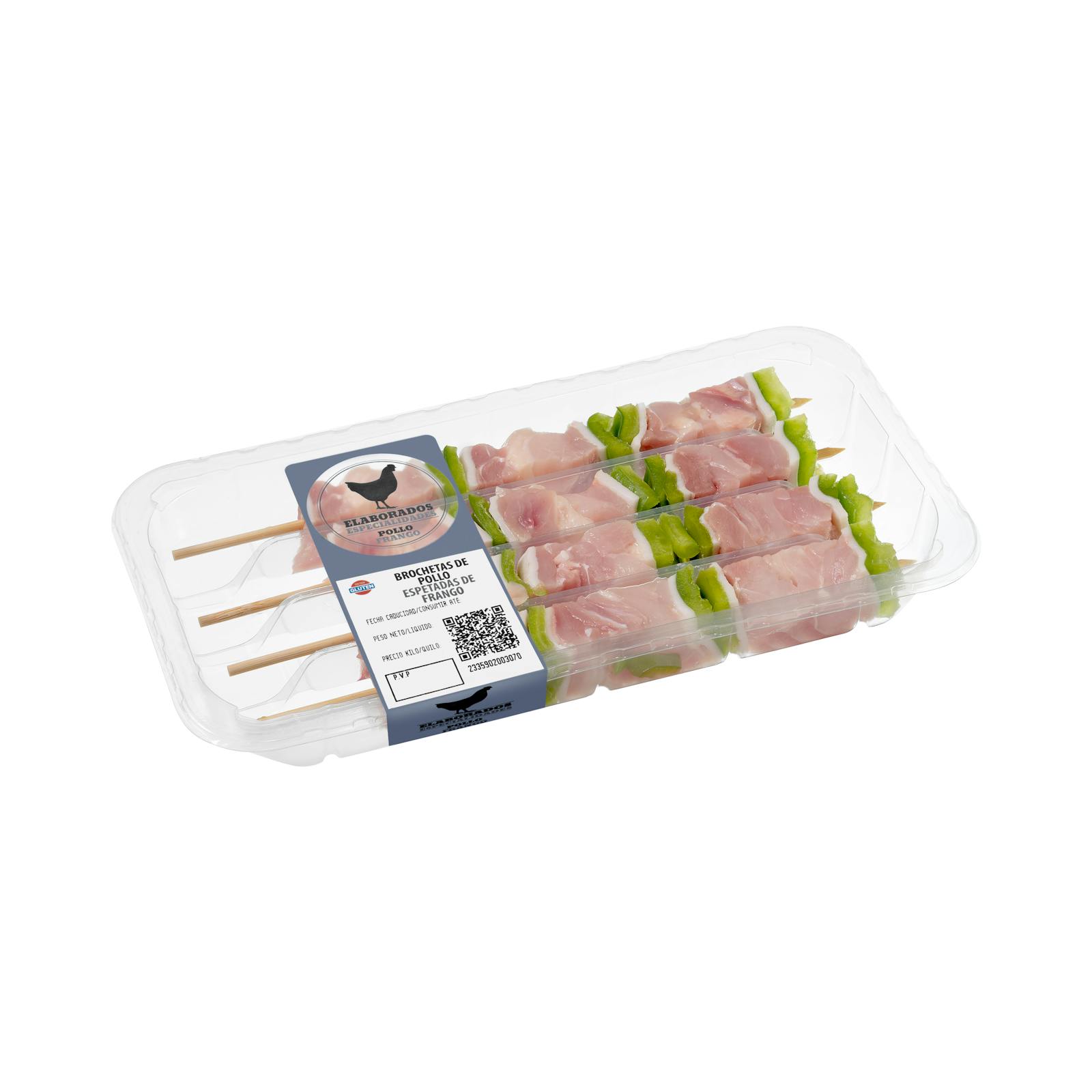 Brochettes de poulet, poivron vert et bacon de porc avec un bâton