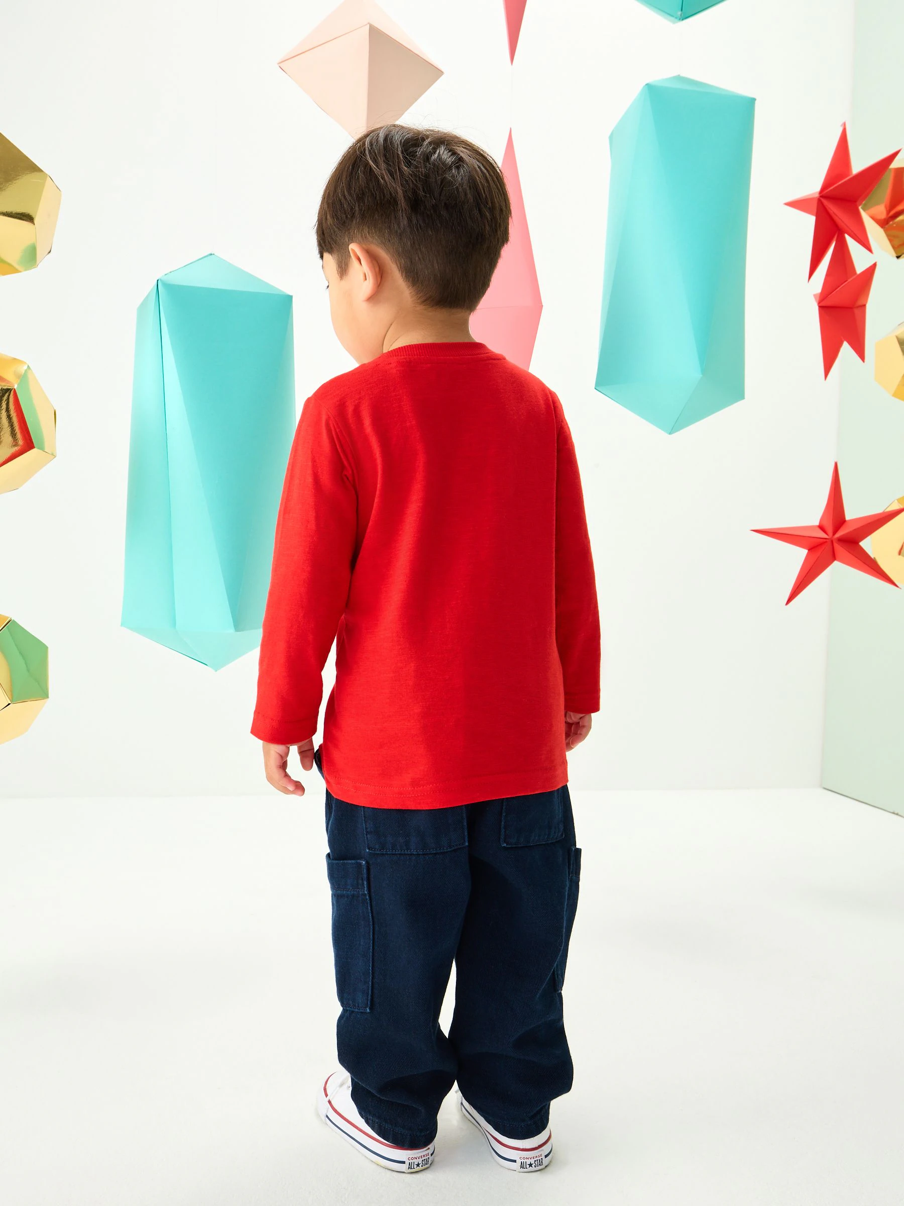 Rode trio-figuurapplicatie - Kerst-T-shirt met lange mouwen (3mnd -8jr)