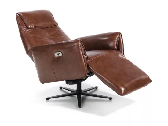 Fauteuil relax pivotant cuir marron et pieds en acier Nary-Couleur Aqua 68 Bleu foncé