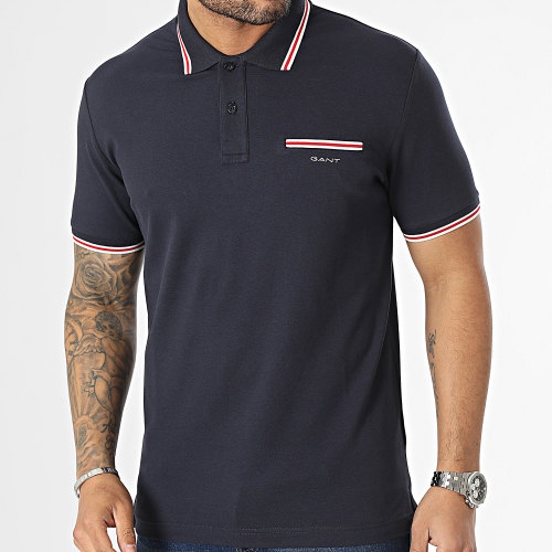 Polo Manches Courtes 3-Col Tipping Solid Pique 2003170 Bleu Marine