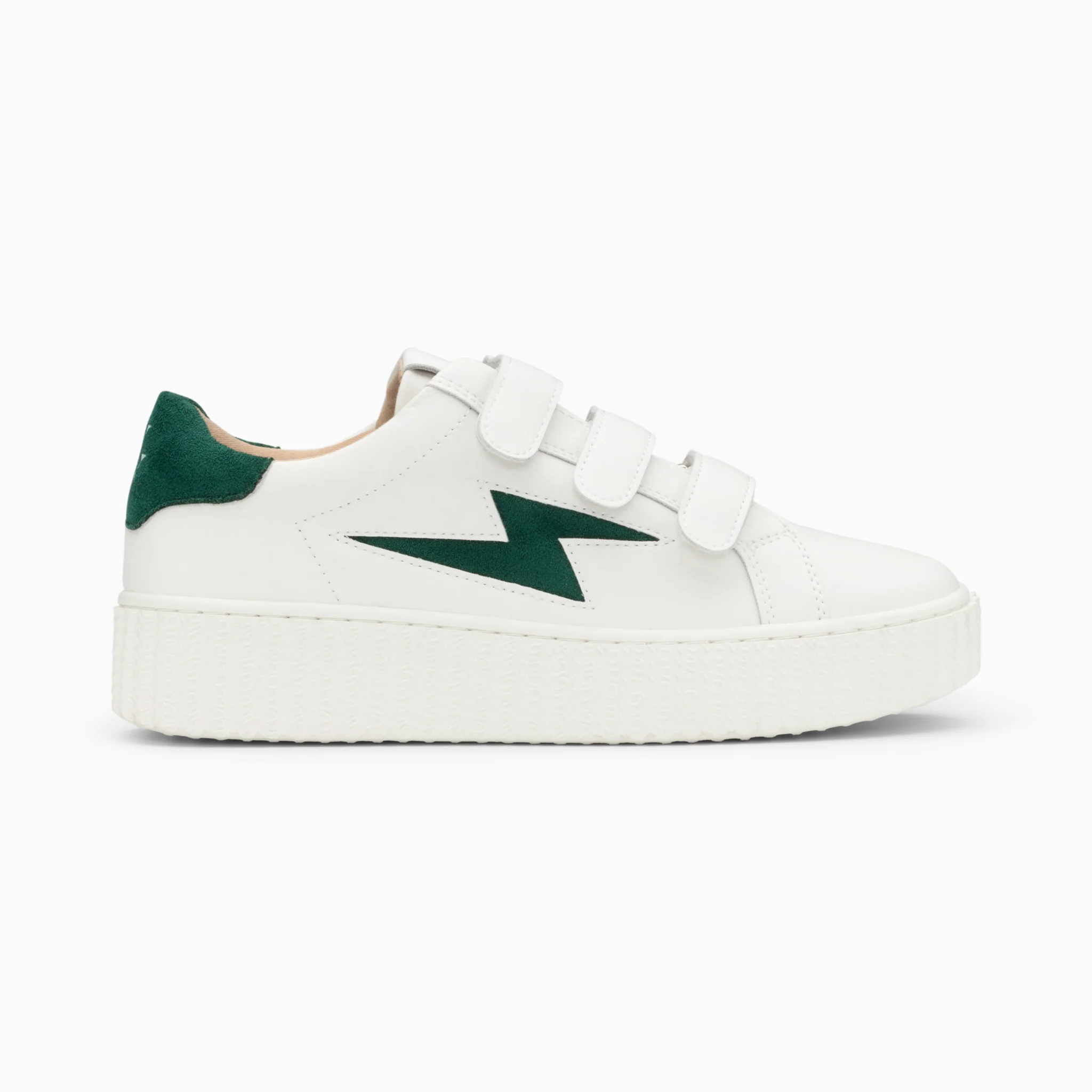 Sneakers-Baskets éclair Vicky blanc et vert sapin à scratchs