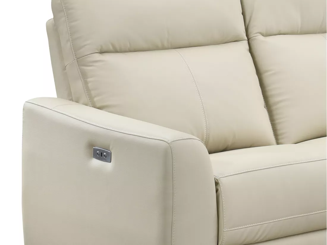 Canapé d'angle droit relax électrique en cuir beige ISPICA