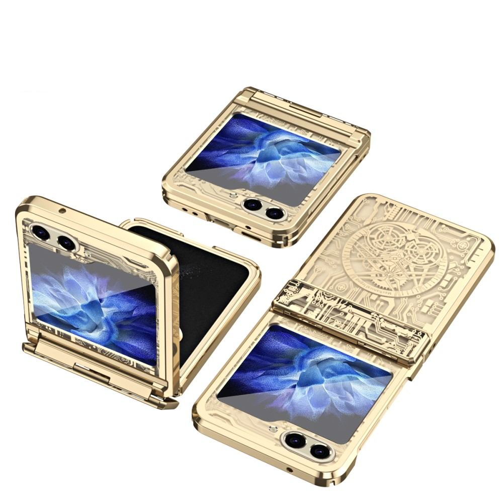 Samsung Galaxy Z Flip7 FE / Z Flip6 5G Hybrid Hardcase Hülle Galvanisierter Rahmen Mechanisches Design - Gold