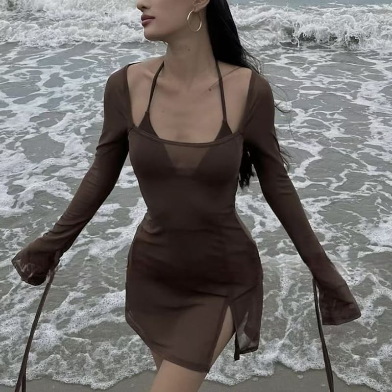 Oceanid - Set: Effen bikini + omslagjurk