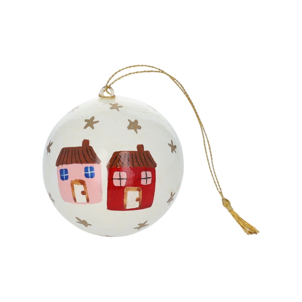 Boule de Noël écrue et maisons Atelier jasmin