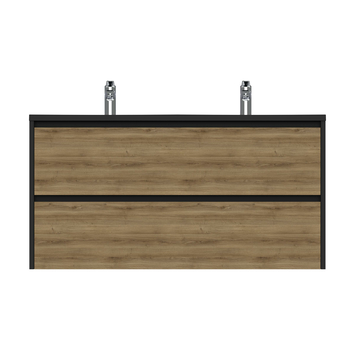 Tiger Reverse Meubelset 120 cm met 2 lades Chalet eik / Mat zwart inclusief Quadro wastafel dubbel Mat zwart