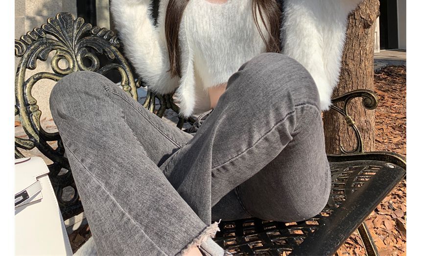 monroll - Set: effen, pluizig cropped vest + gebreide cropped camisole top