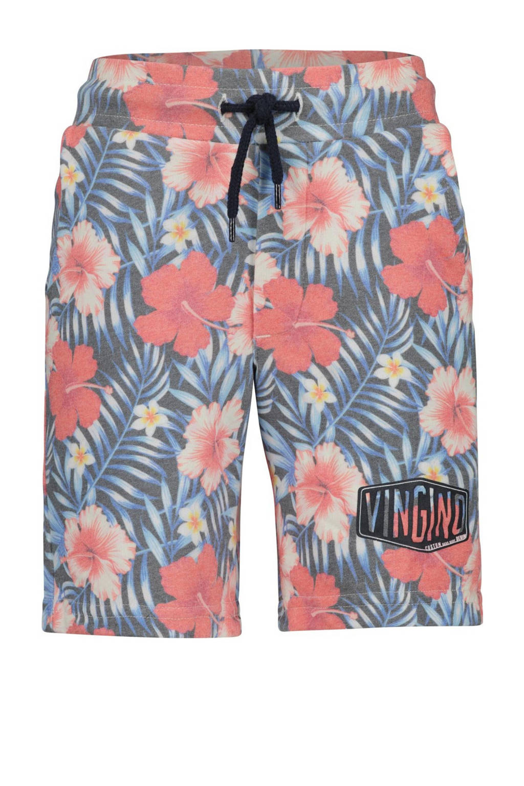 Vingino regular fit sweatshort Remo met all over print blauw/roze