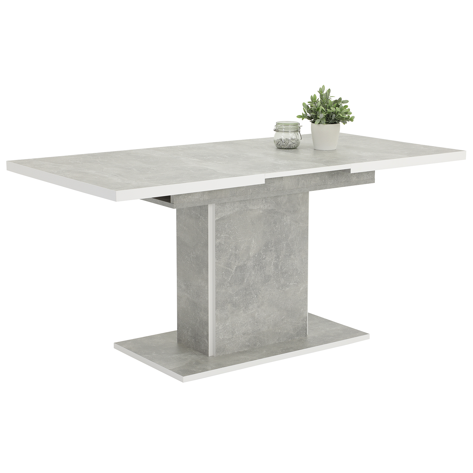Esstisch - Betonoptik-weiß - ausziehbar bis 160 cm