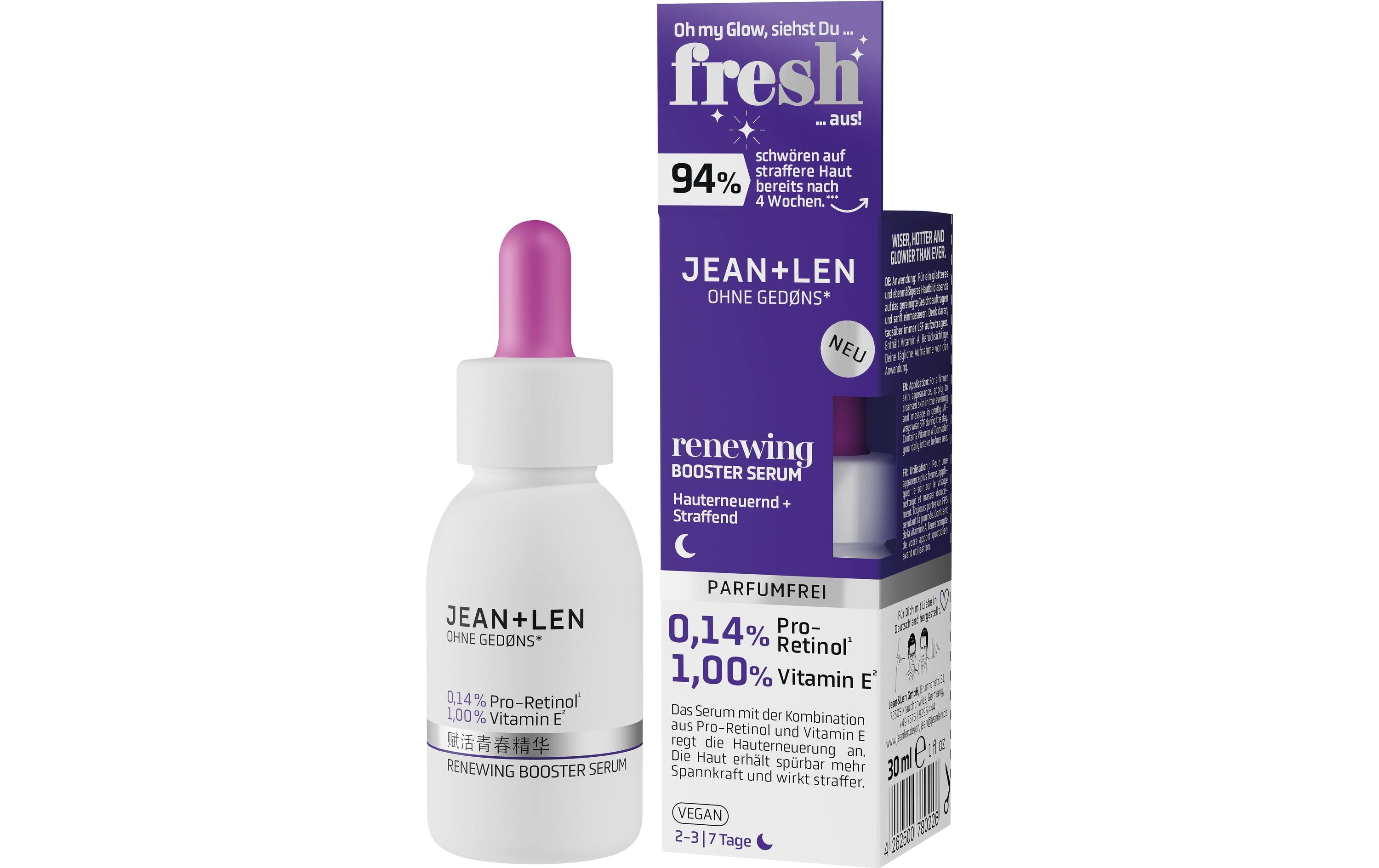 Gesichtsserum Renewing Booster 30 mlNatürliches Serum mit der Kombination aus Pro-Retinol und Vitamin E regt die Hauterneuerung an
