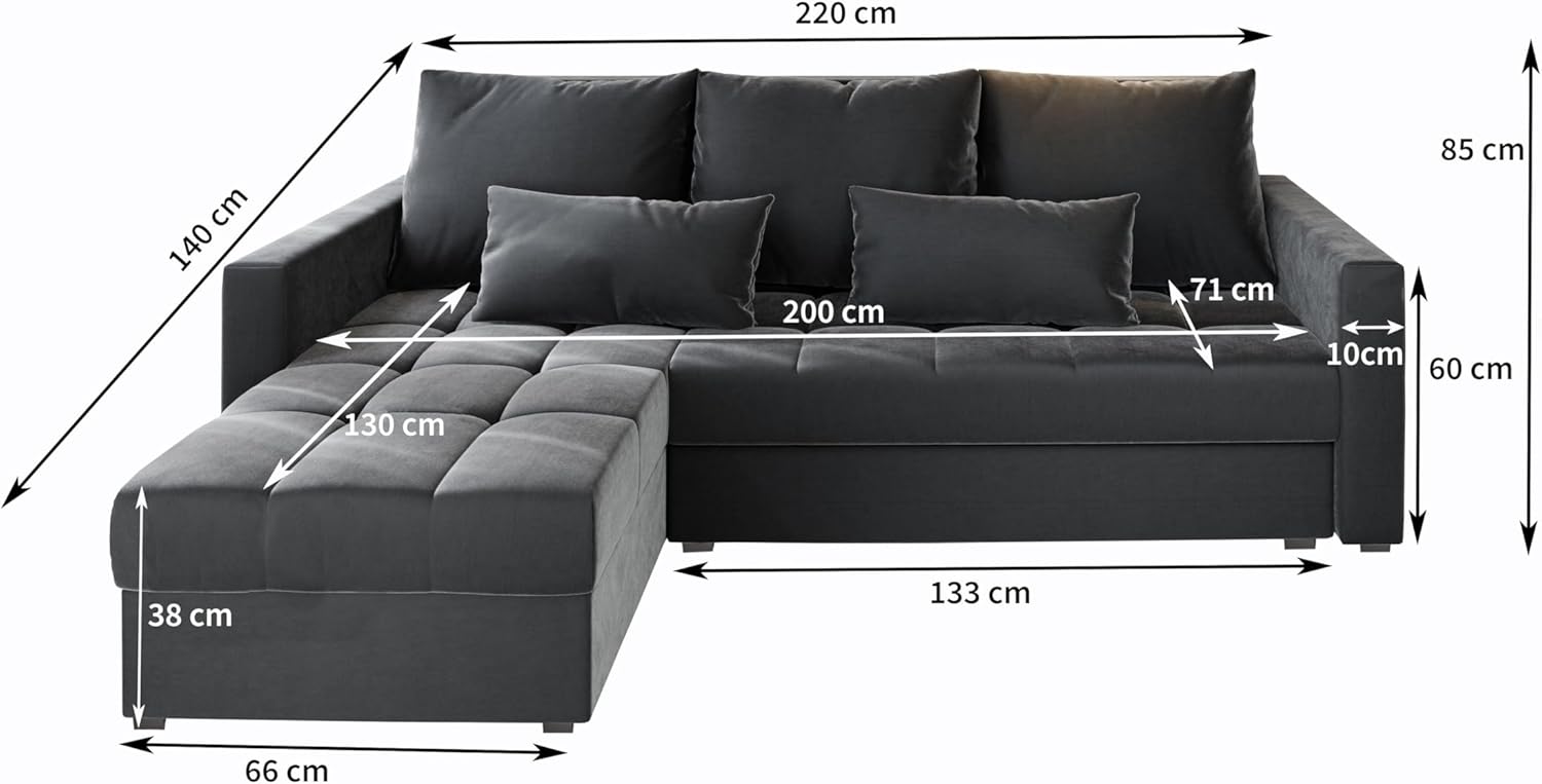 Masseno Ecksofa KOS PIK mit Schlaffunktion L-Form, Sofa mit Bettkasten, Wohnzimmersofa, Couch, Soffa, Bettsofa, Couchgarnitur- Grau, Paros 06