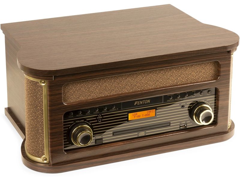 Fenton Plattenspieler Memphis Vintage Dunkelbraun Retro Plattenspieler mit Radio, Bluetooth, Media-Player und Umwandlungsmöglichkeit für Schallplatten und Kassetten