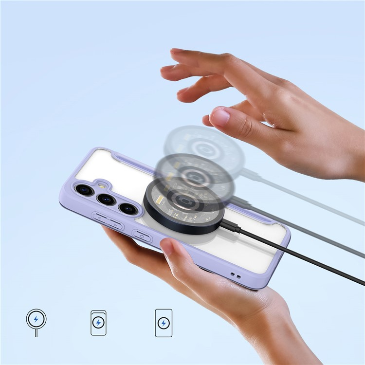 Samsung Galaxy S24 Hybrid Leder Tasche   Kunststoff Rückseite - Lila / Transparent