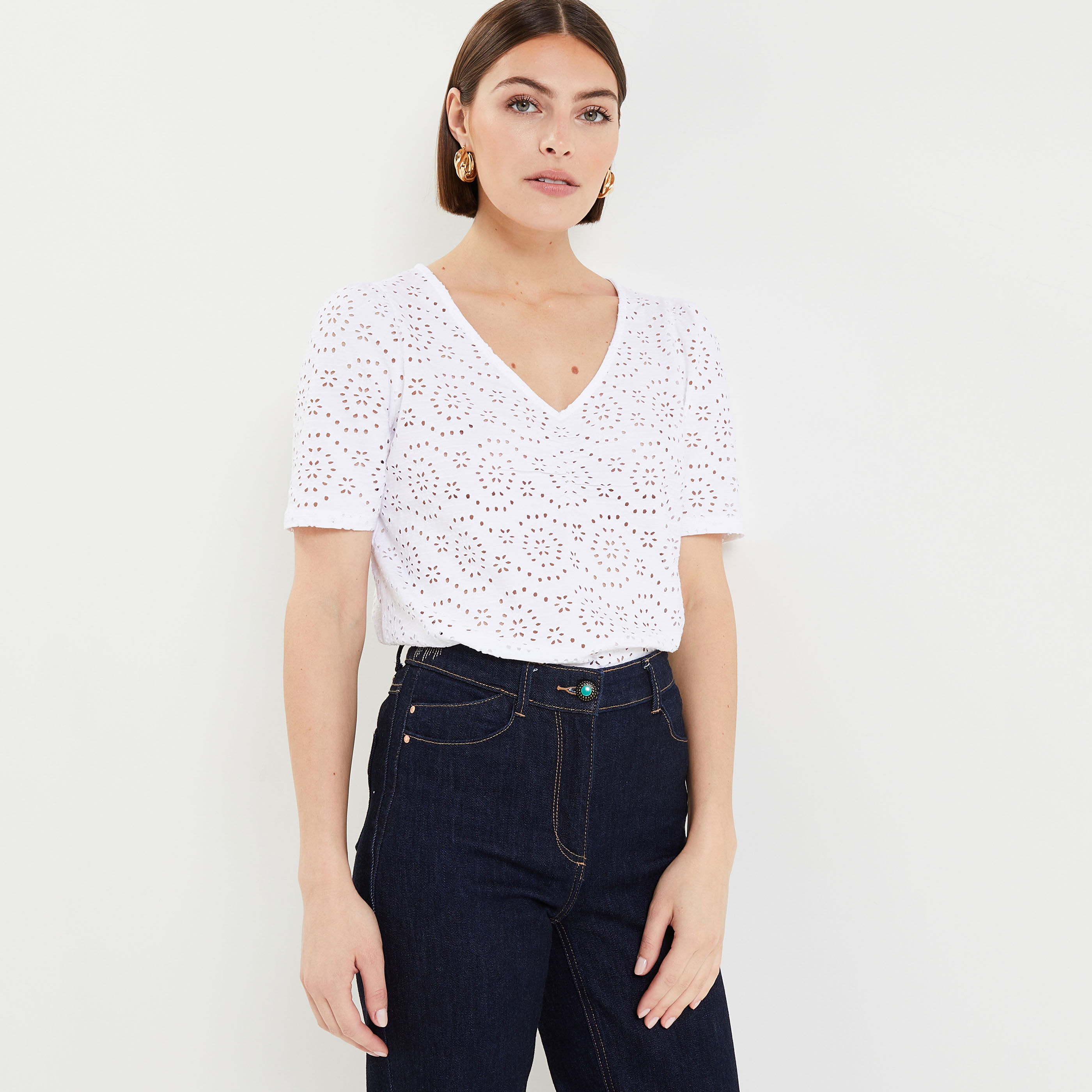 Tshirt ajouré femme - BLANC CASSE