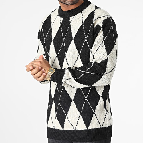 Pull à Carreaux Beige Noir