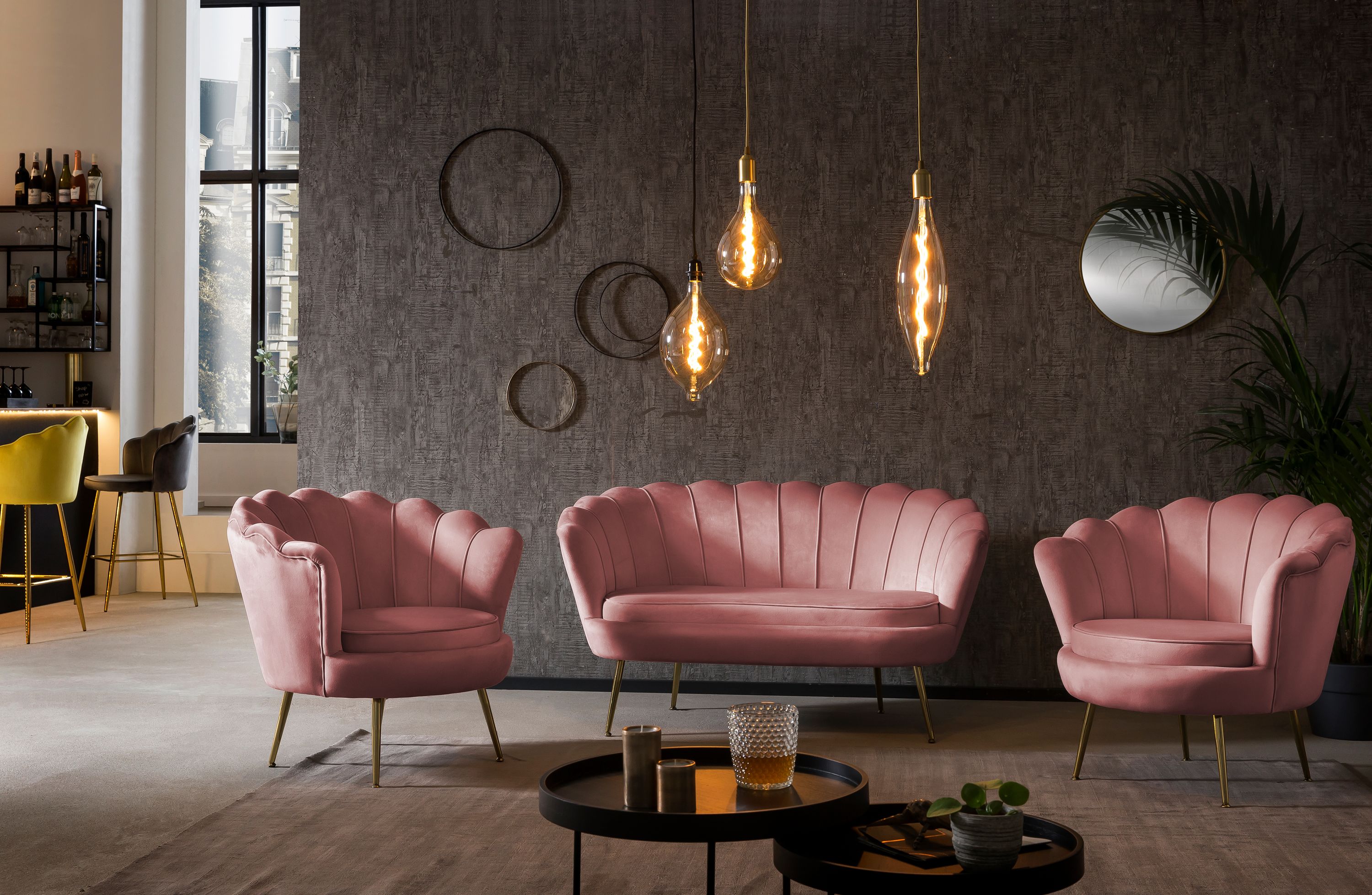 Muschelsessel Samt Rose Relaxsessel Polstersessel Ohrensessel Loungesessel