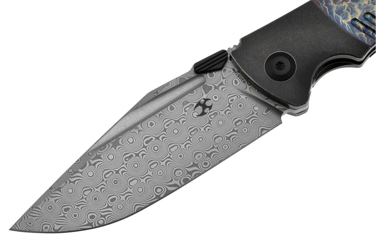 Kansept Hinterland K1057A6 Damascus, Blackwashed Titanium, Lightning Strike Titanium, zakmes, Morgan Koens design
