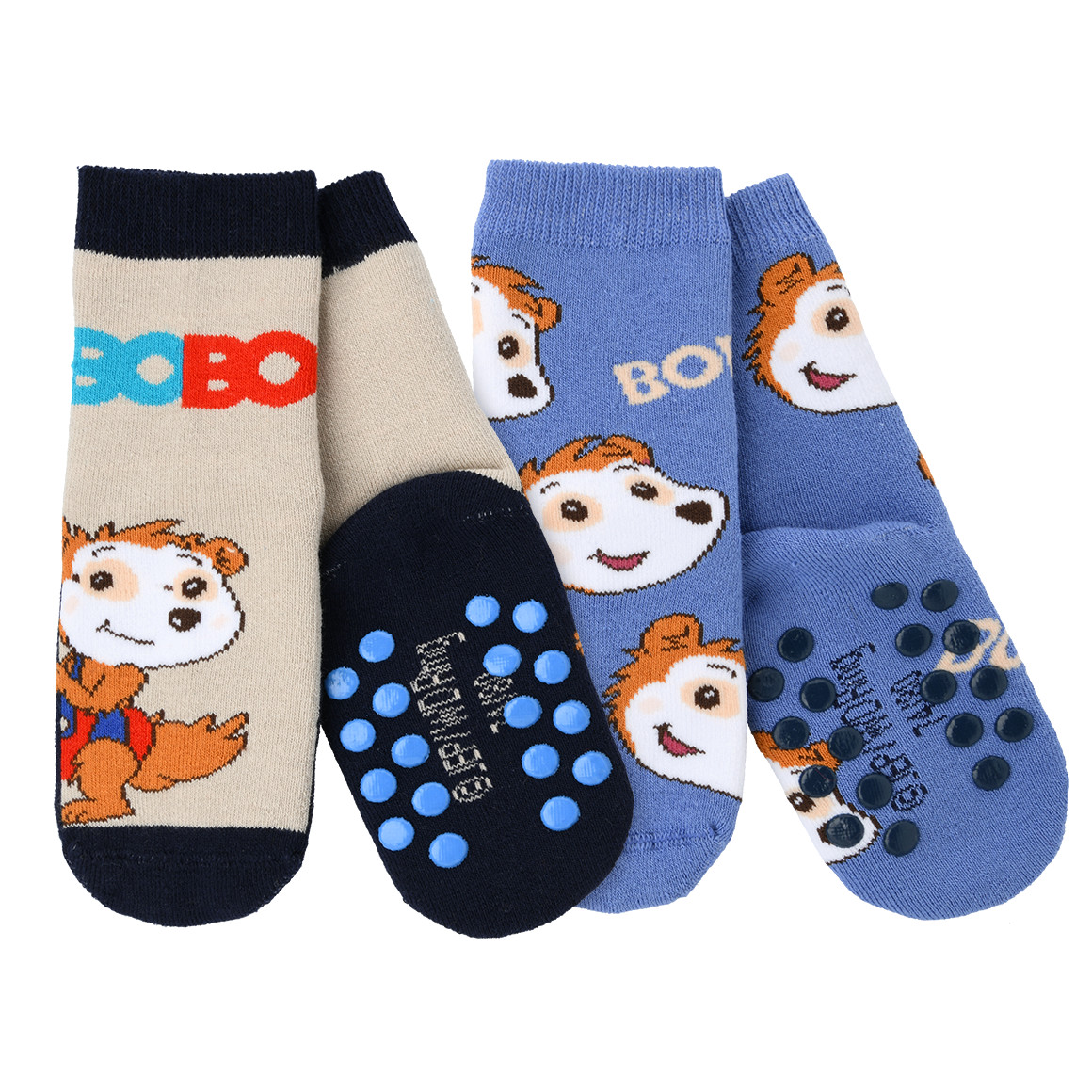 Topomini 2 Paar Bobo Siebenschläfer Stoppersocken blau / beige
