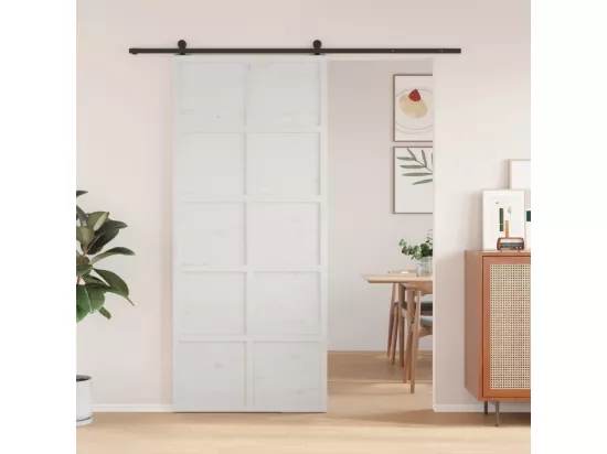 Porte de grange blanc 90x208 cm bois massif de pin