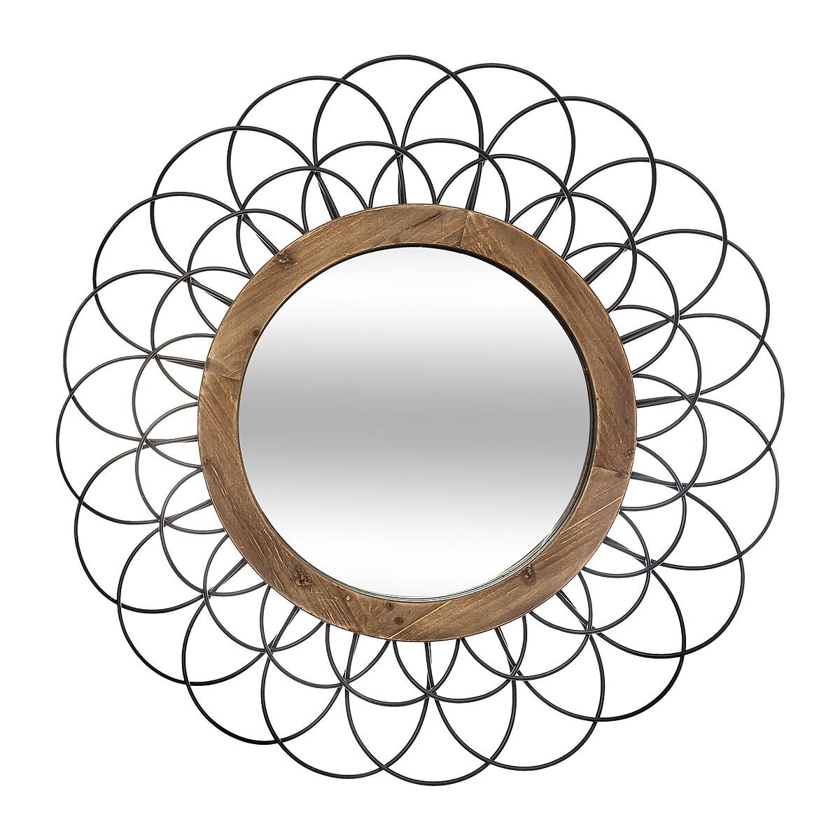 MIROIR METAL BOIS FLEUR D.90CM