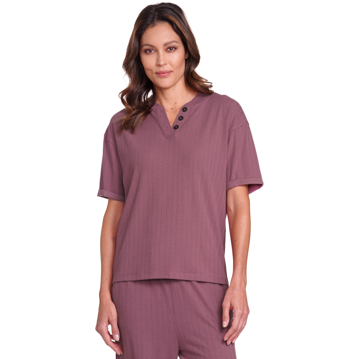 Gina Benotti Damen T-Shirt mit Rippstruktur himbeer