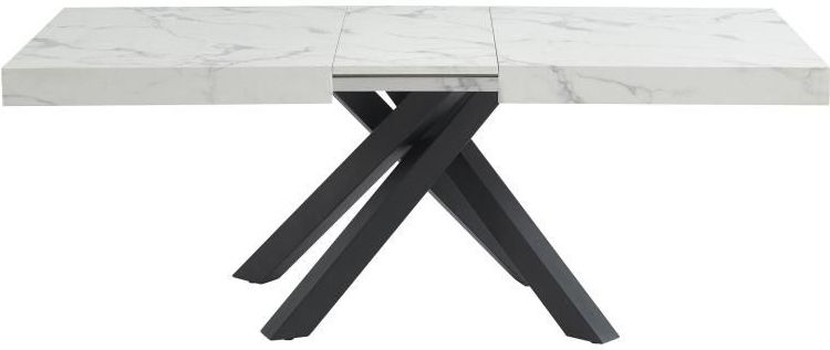 CATONAV - Eettafel - Wit en Zwart Marmereffect - MDF en Metaal - Uitschuifbaar 6 tot 10 Plaatsen