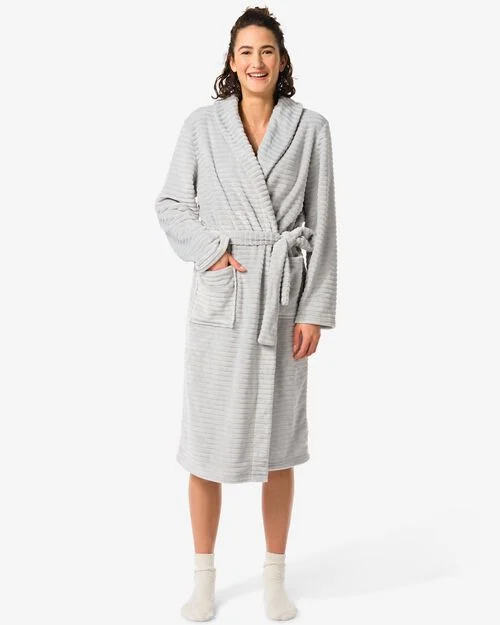 peignoir long femme en polaire gris