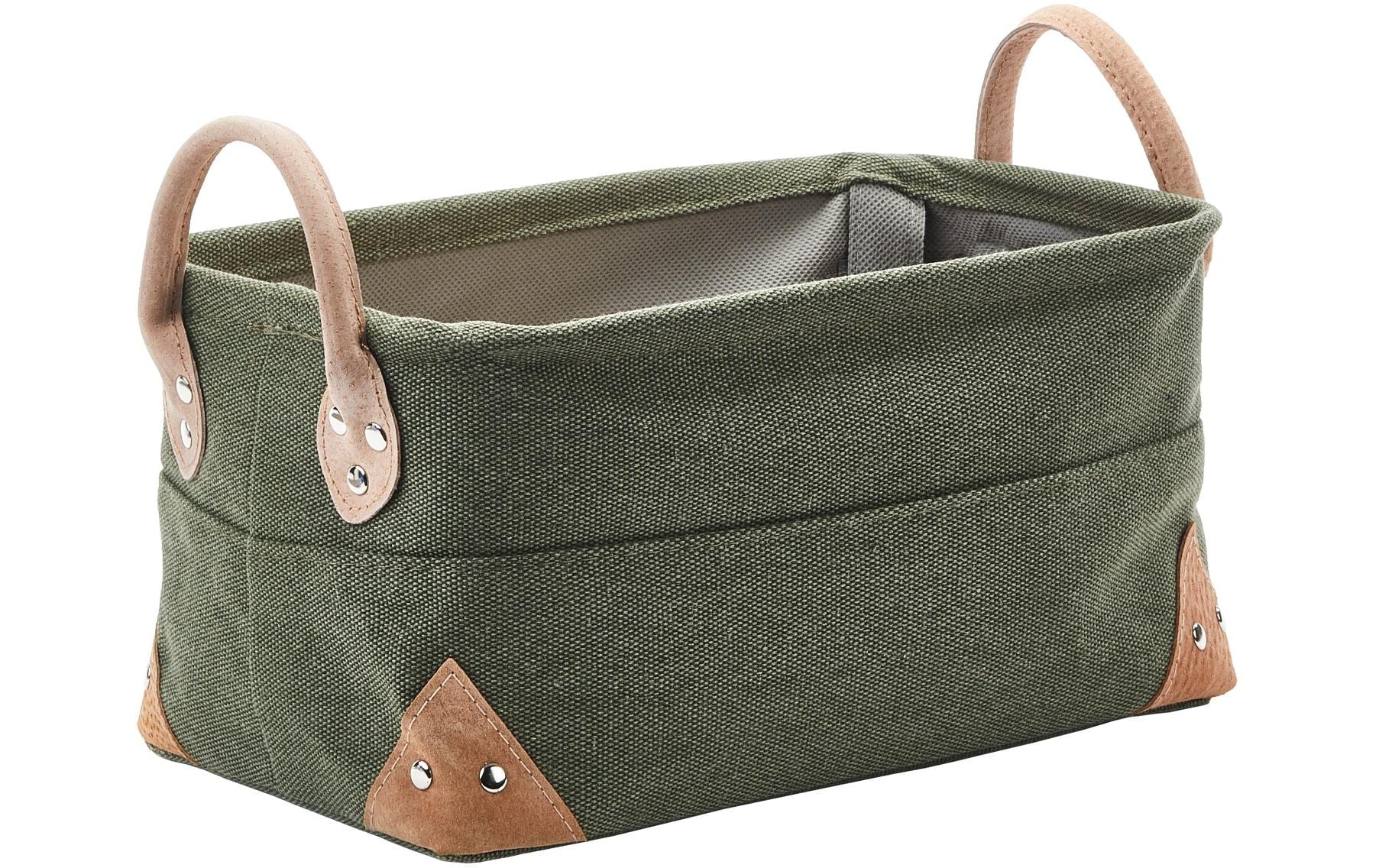 Aufbewahrungskorb Lubin 32 x 15 x 20 cm, GrünStylischer Korb mit Ledergriffen