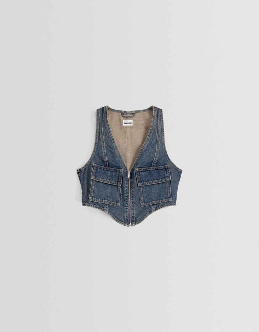 Colete jeans com zíper