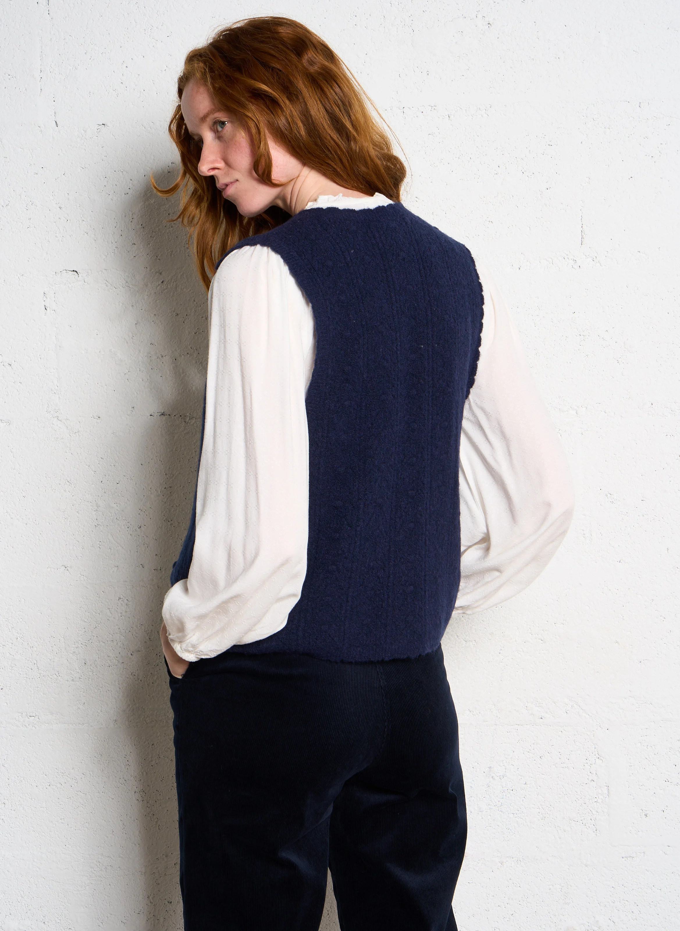 MONICA - Gilet sans manche en maille| Bleu