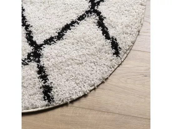 Tapis shaggy à poils longs moderne crème et noir ø 80 cm