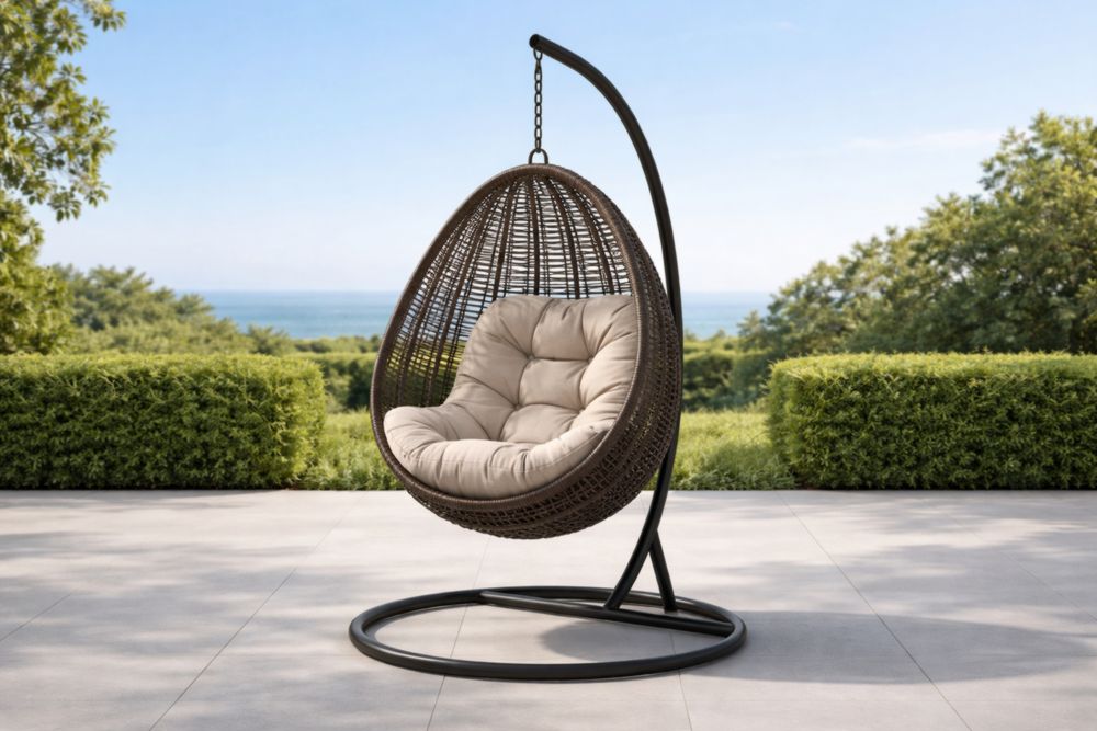 Hängesessel Rattan Stahl Rund Beige/Braun