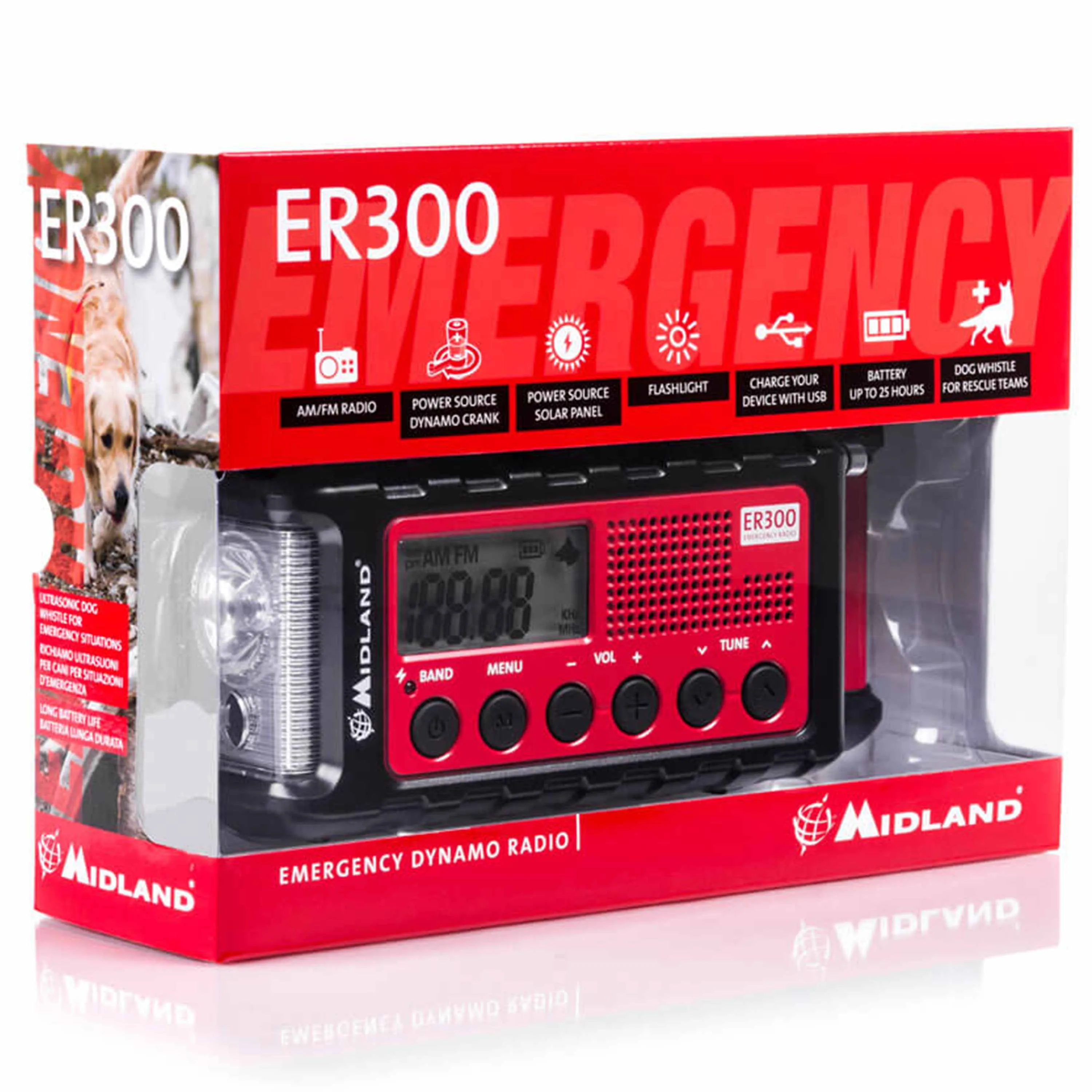 Midland -  Midland Outdoor Kurbel-Radio ER 300 rot