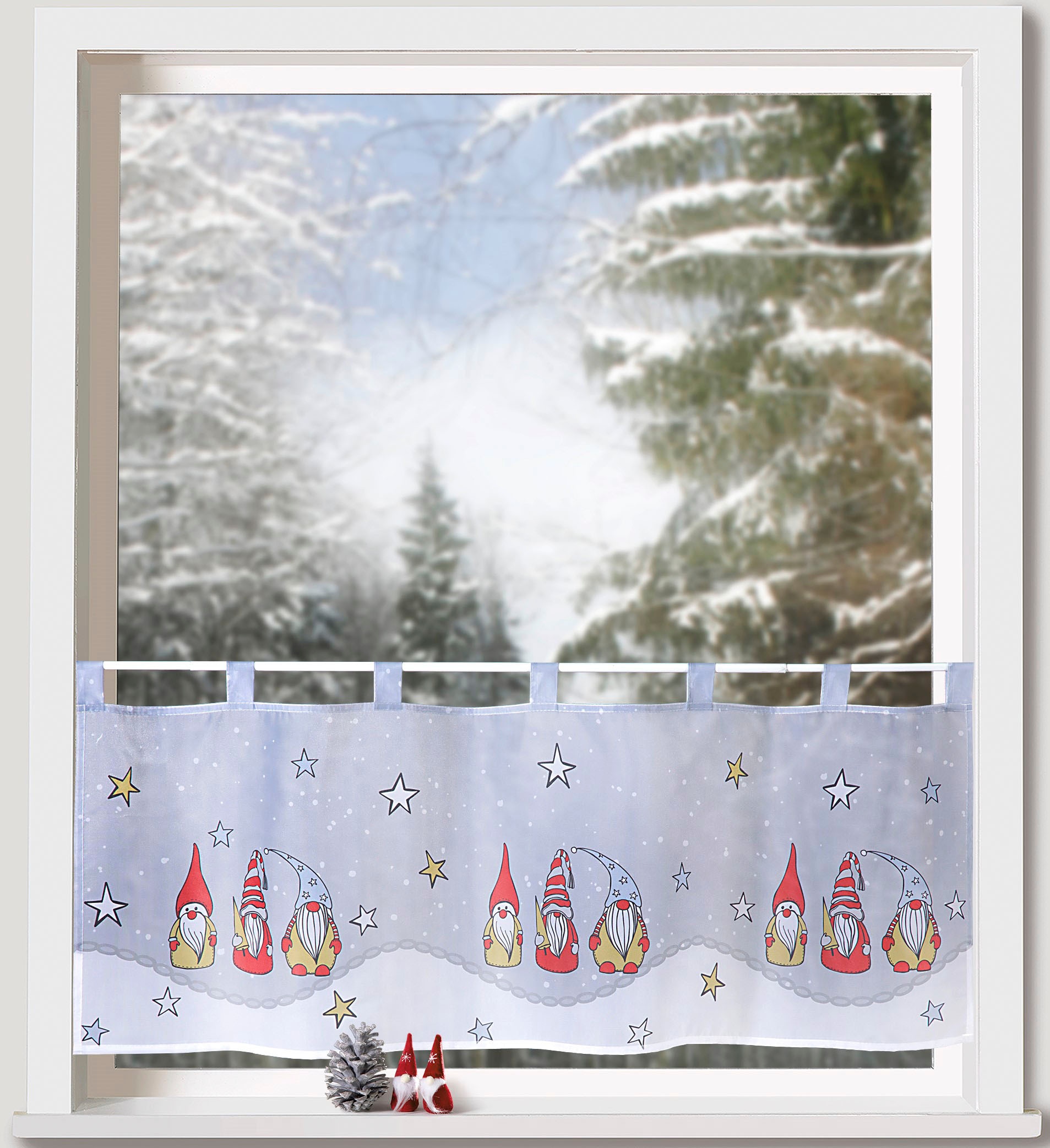 Weckbrodt Scheibengardine »Wichtel mit Sternen« Schlaufen 1 Stk. tlg. Bistro, Microsatin, Weihnachten, HxB 45x120cm, Gardine, Store